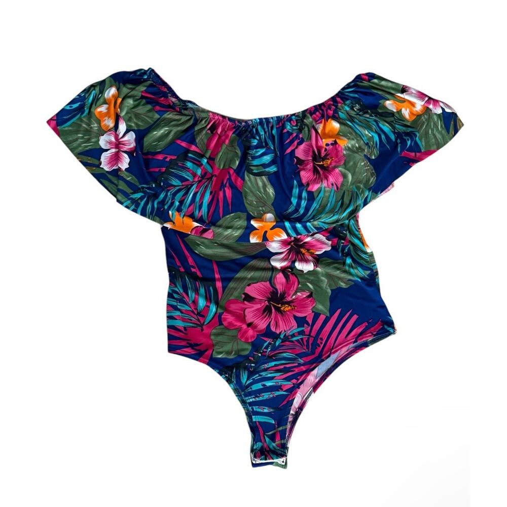 Fashion Nova Floral Multicolor Women Off The Shoulder Bodysuit M Stretchy